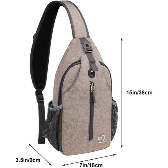 Waterfly Men Women Khaki Crossbody Adjustable Strap Hiking Sling Backpack - Picture 6 of 7